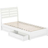 Emelie Twin XL Platform Bed with Panel Footboard, Drawers & Charging in White