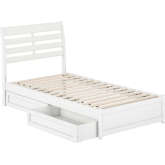 Emelie Twin Platform Bed with Panel Footboard, Drawers & Charging in White