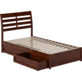 Emelie Twin Platform Bed with Panel Footboard, Drawers & Charging in Walnut Finish