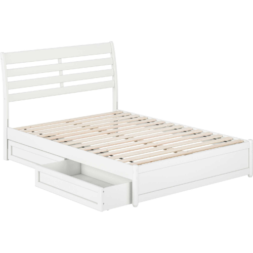 Emelie Full Platform Bed with Panel Footboard, Drawers & Charging in White