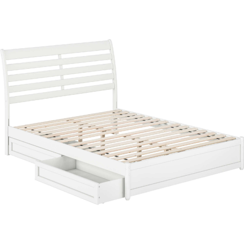 Emelie Queen Platform Bed with Panel Footboard, Drawers & Charging in White