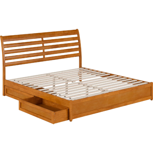 Emelie King Platform Bed with Panel Footboard, Drawers & Charging in Light Toffee