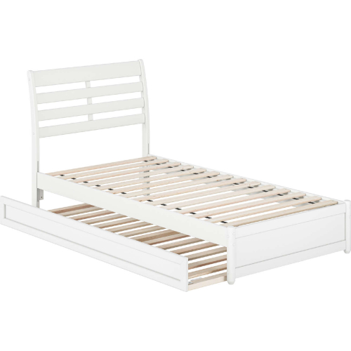 Emelie Twin XL Platform Bed with Panel Footboard, Twin XL Trundle & Charging in White