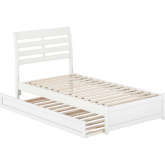 Emelie Twin Platform Bed with Panel Footboard, Twin Trundle & Charging in White