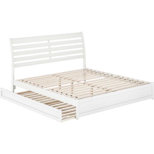 Emelie King Platform Bed with Panel Footboard, Twin XL Trundle & Charging in White