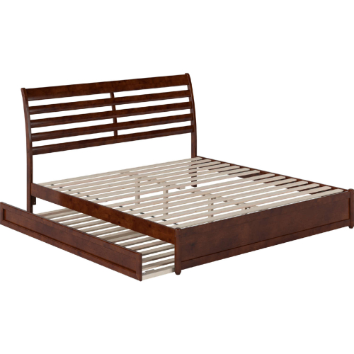 Emelie King Platform Bed with Panel Footboard, Twin XL Trundle & Charging in Walnut Finish