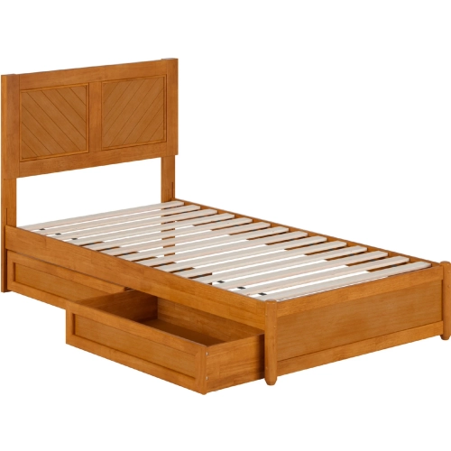 Clayton Twin Platform Bed & 2 Under Bed Drawers in Light Toffee Wood