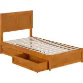 Clayton Twin Platform Bed & 2 Under Bed Drawers in Light Toffee Wood