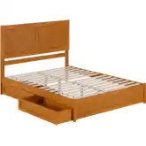 Clayton Queen Platform Bed & 2 Under Bed Drawers in Light Toffee Wood