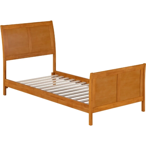 Portland Twin XL Low Profile Platform Bed w/ Footboard in Light Toffee Wood