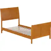 Portland Twin XL Low Profile Platform Bed w/ Footboard in Light Toffee Wood