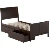 Portland Twin XL Platform Bed w/ Footboard & Storage Drawers in Espresso Wood