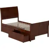 Portland Twin XL Platform Bed w/ Footboard & Storage Drawers in Walnut Wood
