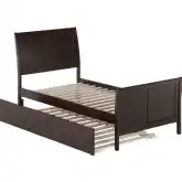 Portland Twin Platform Bed w/ Footboard & Twin Trundle in Espresso Wood