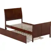 Portland Twin Platform Bed w/ Footboard & Twin Trundle in Walnut Wood