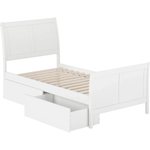 Portland Twin Platform Bed w/ Footboard & Storage Drawers in White Wood