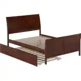 Portland Full Platform Bed w/ Footboard & Twin Trundle in Walnut Wood