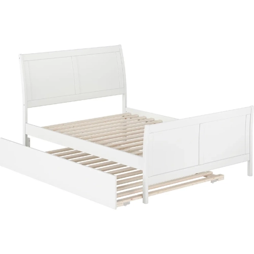Portland Full Platform Bed w/ Footboard & Full Trundle in White Wood