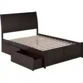 Portland Full Platform Bed w/ Footboard & Storage Drawers in Espresso Wood