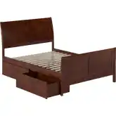 Portland Full Platform Bed w/ Footboard & Storage Drawers in Walnut Wood