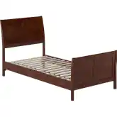 Valencia Twin XL Low Profile Sleigh Platform Bed w/ Footboard in Walnut Wood