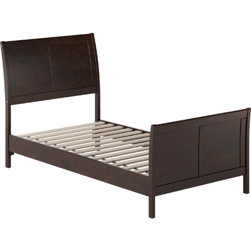 Valencia Twin Low Profile Sleigh Platform Bed w/ Footboard in Espresso Wood