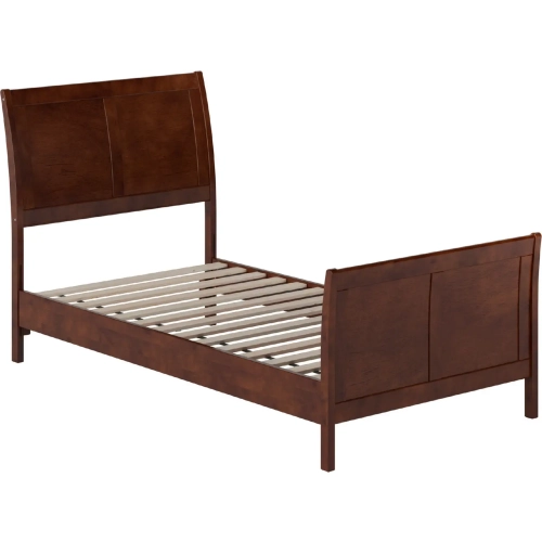 Valencia Twin Low Profile Sleigh Platform Bed w/ Footboard in Walnut Wood
