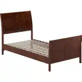 Valencia Twin Low Profile Sleigh Platform Bed w/ Footboard in Walnut Wood