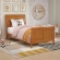 Valencia Twin Low Profile Sleigh Platform Bed w/ Footboard in Light Toffee Wood