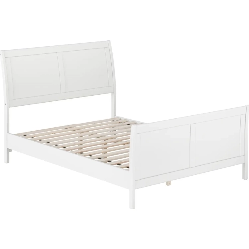 Valencia Full Low Profile Sleigh Platform Bed w/ Footboard in White Wood