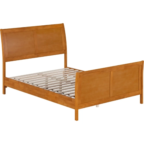 Valencia Full Low Profile Sleigh Platform Bed w/ Footboard in Light Toffee Wood