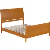 Valencia Queen Low Profile Sleigh Platform Bed w/ Footboard in Light Toffee Wood