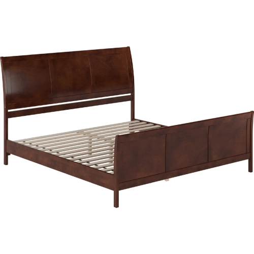 Valencia King Low Profile Sleigh Platform Bed w/ Footboard in Walnut Wood