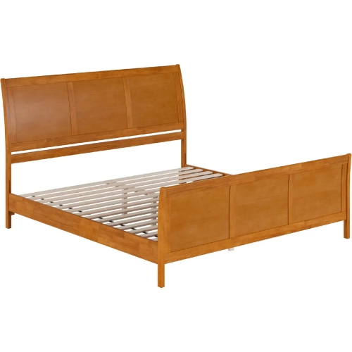 Valencia King Low Profile Sleigh Platform Bed w/ Footboard in Light Toffee Wood