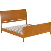 Valencia King Low Profile Sleigh Platform Bed w/ Footboard in Light Toffee Wood