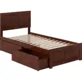Canyon Twin XL Platform Bed w/ Footboard & Storage Drawers in Walnut Wood