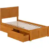Canyon Twin XL Platform Bed w/ Footboard & Storage Drawers in Light Toffee Wood