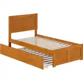 Canyon Twin Platform Bed w/ Footboard & Twin Trundle in Light Toffee Wood
