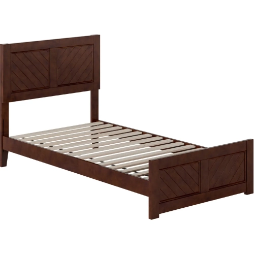 Berkshire Twin Low Profile Platform Bed w/ Footboard in Walnut Wood