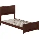 Berkshire Twin Low Profile Platform Bed w/ Footboard in Walnut Wood