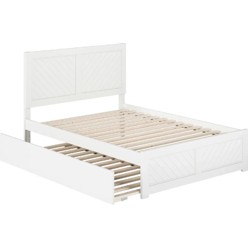 Canyon Full Platform Bed w/ Footboard & Twin Trundle in White Wood