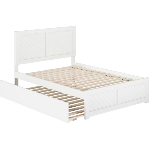Canyon Full Platform Bed w/ Footboard & Full Trundle in White Wood