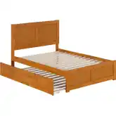 Canyon Full Platform Bed w/ Footboard & Full Trundle in Light Toffee Wood