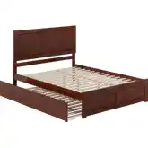 Canyon Queen Platform Bed w/ Footboard & Twin XL Trundle in Walnut Wood