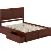 Canyon Queen Platform Bed w/ Footboard & Storage Drawers in Walnut Wood