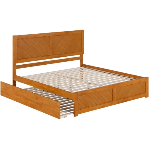 Canyon King Platform Bed w/ Footboard & Twin XL Trundle in Light Toffee Wood