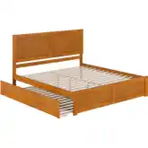 Canyon King Platform Bed w/ Footboard & Twin XL Trundle in Light Toffee Wood