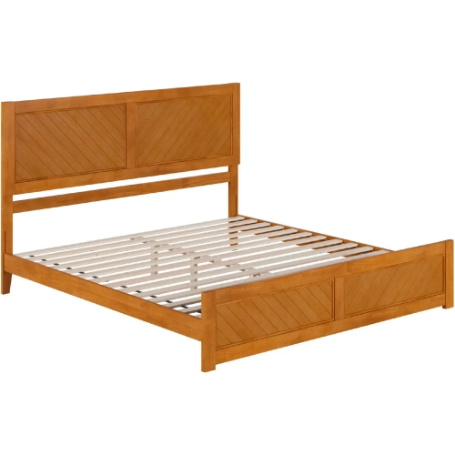 Berkshire King Low Profile Platform Bed w/ Footboard in Light Toffee Wood