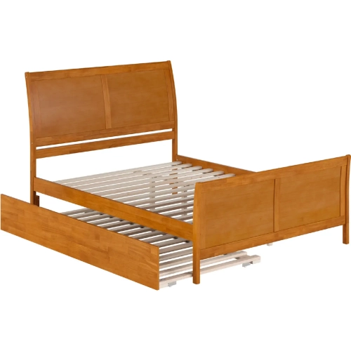 Portland Queen Platform Bed w/ Footboard & Twin XL Trundle in Light Toffee Wood