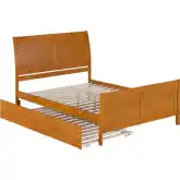 Portland Queen Platform Bed w/ Footboard & Twin XL Trundle in Light Toffee Wood